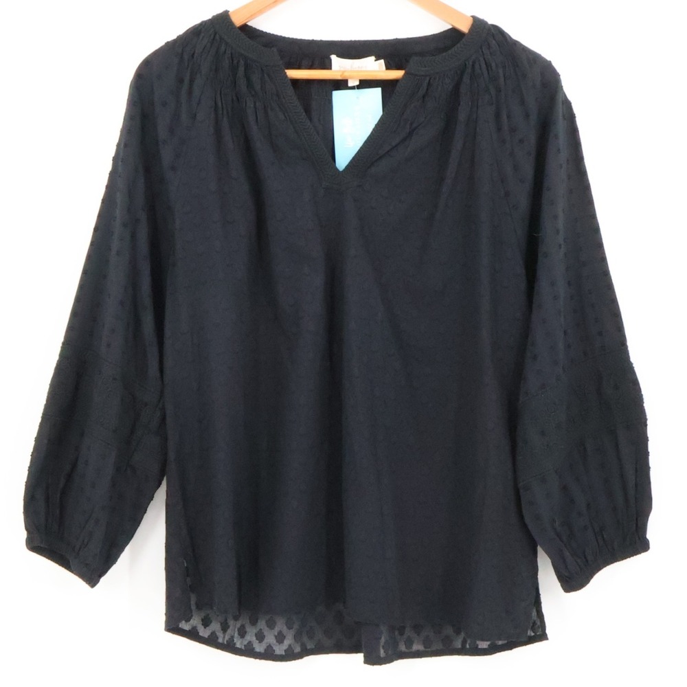 NWT Swiss Dot Blouse Top Boho Peasant Semi Sheer Organic Cotton Pullover Size S